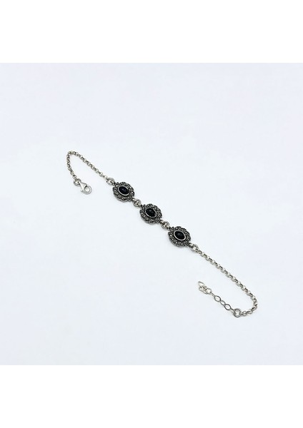 Zirkon ve Oltu Taşı Işçilikli 925 Ayar Gümüş Bileklik fiyatları