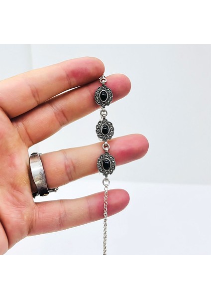 Zirkon ve Oltu Taşı Işçilikli 925 Ayar Gümüş Bileklik modelleri