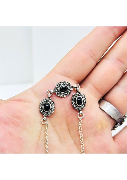 Zirkon ve Oltu Taşı Işçilikli 925 Ayar Gümüş Bileklik fırsatları