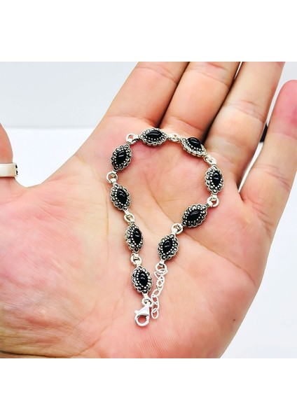 Oltu Taşı Tasarım Işçilikli 925 Ayar Gümüş Bileklik fırsatları