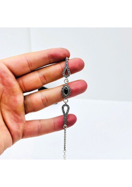 Oltu Taşı Işçilikli 925 Ayar Gümüş Bileklik modelleri