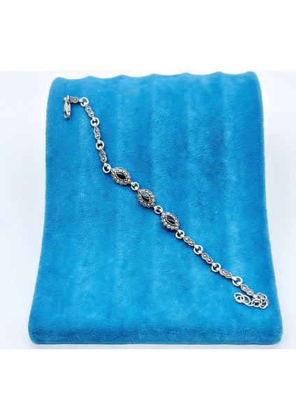 Zirkon ve Oltu Taşı Tasarım 925 Ayar Gümüş Bileklik