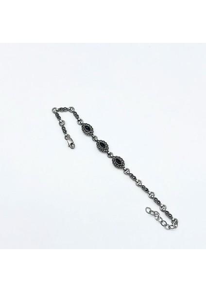 Zirkon ve Oltu Taşı Tasarım 925 Ayar Gümüş Bileklik fiyatları