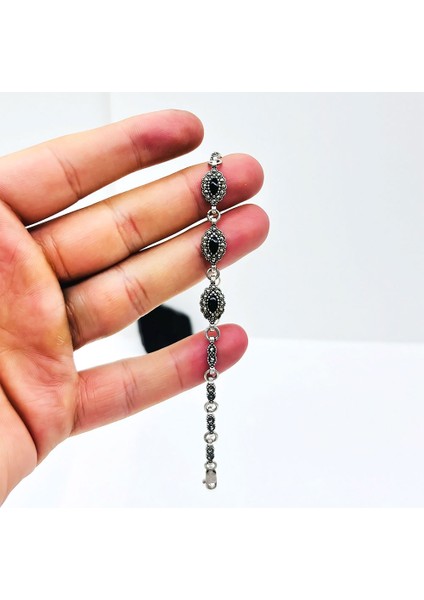 Zirkon ve Oltu Taşı Tasarım 925 Ayar Gümüş Bileklik modelleri