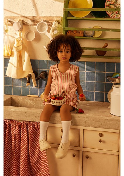 Kırmızı Çizgili Mini Etek