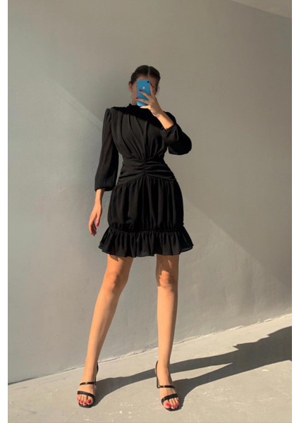 Bel Detay Pileli Mini Elbise 1084 fiyatları