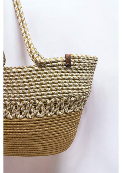 Hasır Jüt Kadın Omuz Çantası, %100 El Yapımı, Pamuk, Vegan, Jüt Hasır Plaj Çantası fırsatları