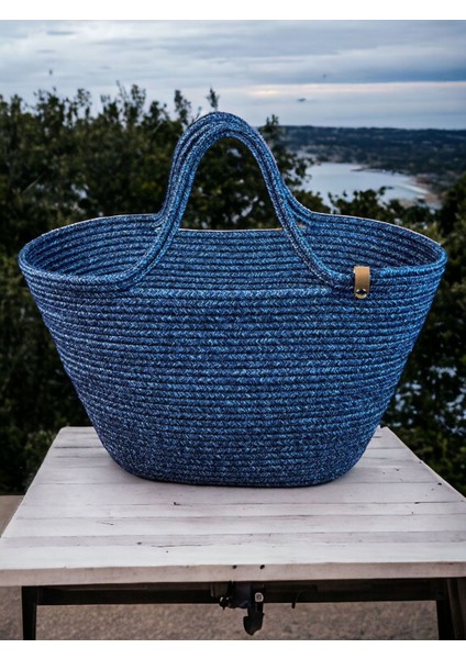 Kopya - Jüt Hasır Görünümlü Plaj Çantası Jüt Kol Çantası Vegan Çanta