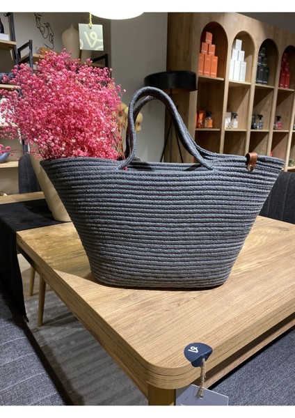 Jüt Hasır Görünümlü Plaj Çantası Jüt Kol Çantası Vegan Çanta