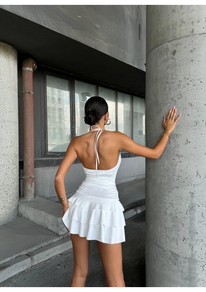Ruffle Mini Elbise 1098 - Beyaz fiyatları