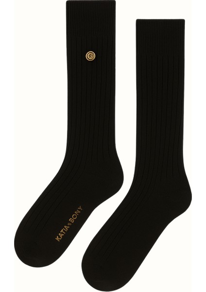 Kadın Fitilli Yün Dizaltı Çorap Siyah
