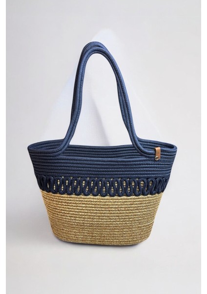 Hasır Jüt Kadın Omuz Çantası, %100 El Yapımı, Pamuk, Vegan, Jüt Hasır Plaj Çantası