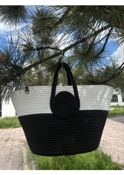 Mini Vanilli El Yapımı Hasır Görünümlü Jüt Plaj Çantası