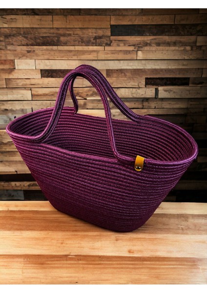 Kopya - Jüt Hasır Görünümlü Plaj Çantası Jüt Kol Çantası Vegan Çanta