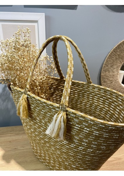 Coconut Saçaklı Saplı Jüt Örme Hasır Vegan Plaj Çantası modelleri
