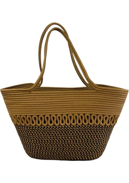 Hasır Jüt Kadın Omuz Çantası, %100 El Yapımı, Pamuk, Vegan, Jüt Hasır Plaj Çantası