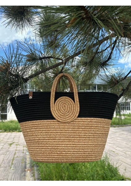 Mini Vanilli El Yapımı Hasır Görünümlü Jüt Plaj Çantası