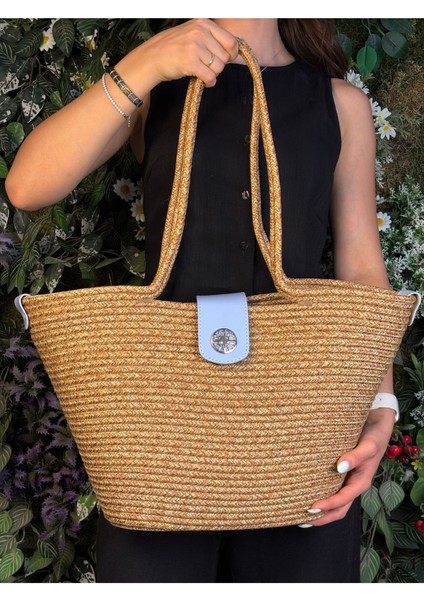 Sardinia Kapaklı Handmade Hasır Tote Plaj ve Günlük Çanta Yazın Modası