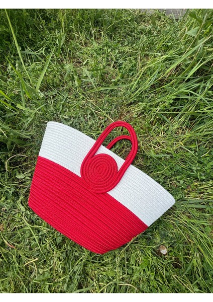 Mini Vanilli El Yapımı Hasır Görünümlü Jüt Plaj Çantası