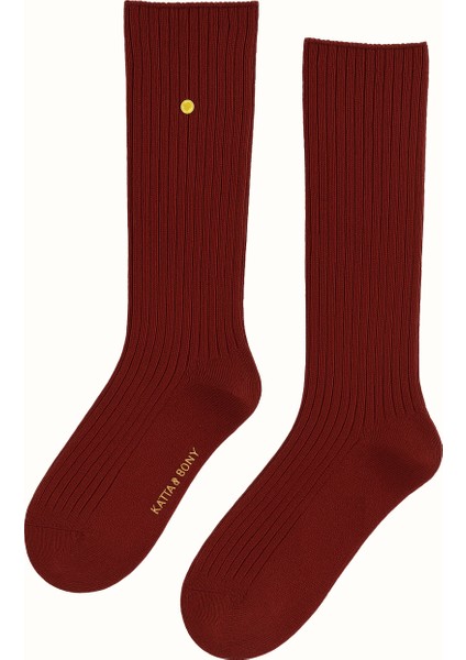 Kadın Fitilli Yün Dizaltı Çorap Bordo