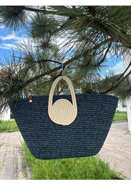 Mini Vanilli El Yapımı Hasır Görünümlü Jüt Plaj Çantası