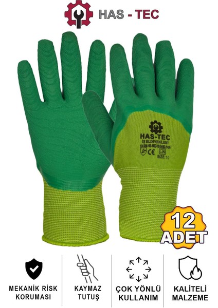 Pütürlü Lateks Kaplama Iş Eldiveni 12'li | Mekanik Risk Koruması, Kaymaz Tutuş, Çok Yönlü Kullanım