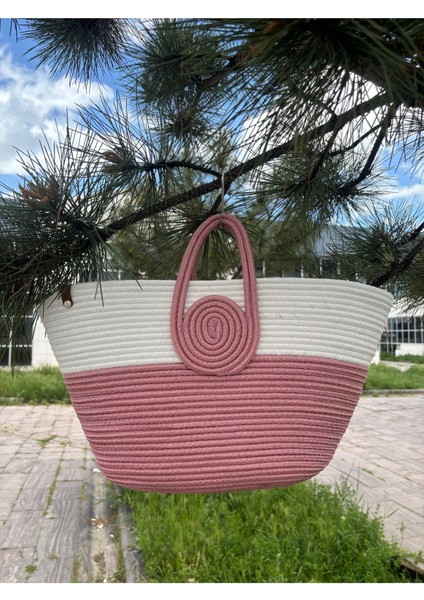 Mini Vanilli El Yapımı Hasır Görünümlü Jüt Plaj Çantası