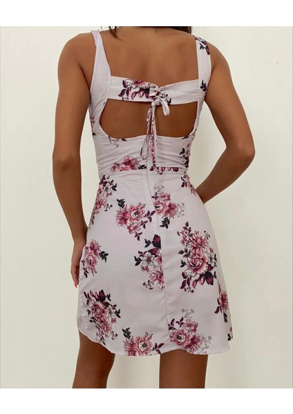 Çiçekli Mini Elbise 1047 - Lila fiyatları