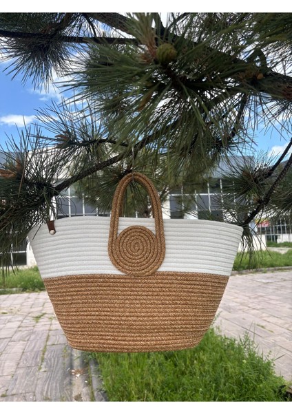 Mini Vanilli El Yapımı Hasır Görünümlü Jüt Plaj Çantası