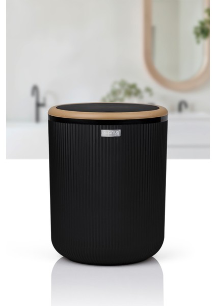 Mina Siyah Çizgili Yuvarlak Çöp Kovası