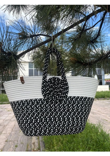 Mini Vanilli El Yapımı Hasır Görünümlü Jüt Plaj Çantası