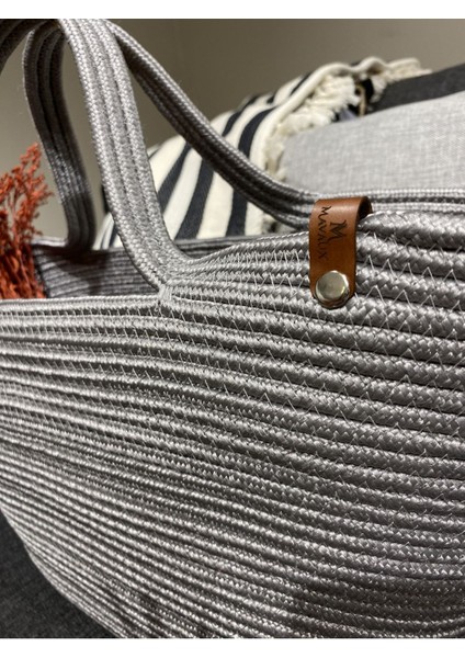 Jüt Hasır Görünümlü Plaj Çantası Jüt Kol Çantası Vegan Çanta