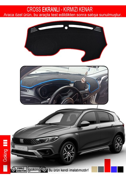 Fıat Egea Cross Torpido Koruma Halısı 2021-2025 Ekranlı Modele Özel Üretim - Kenarı Kırmızı