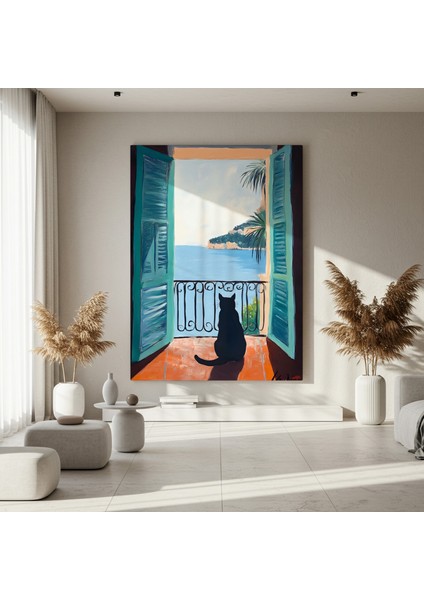 Akdeniz Manzaralı Kedi Tablosu fırsatları