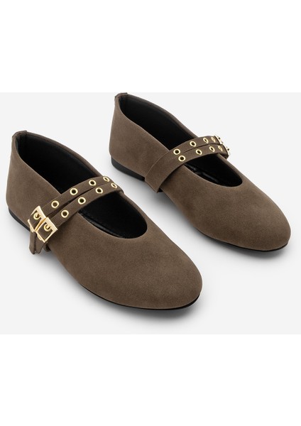 Kadın Çift Bantlı Zımbalı Günlük Babet Bekosa Kahve Süet indirimleri