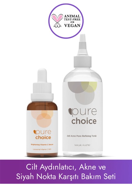 Cilt Aydınlatıcı Akne ve Siyah Nokta Karşıtı Bakım Seti (C Vitamini Serumu + Akne Karşıtı Tonik)