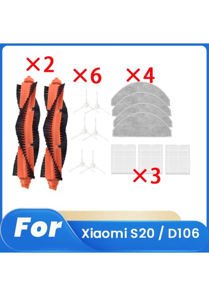 Xiaomi S20 / D106 Için 15 Pcs Süpürme Robot Aksesuarları Temizleyici Parçalar Değiştirme Ana Yan Fırça Pas Filtre Seti (Yurt Dışından)