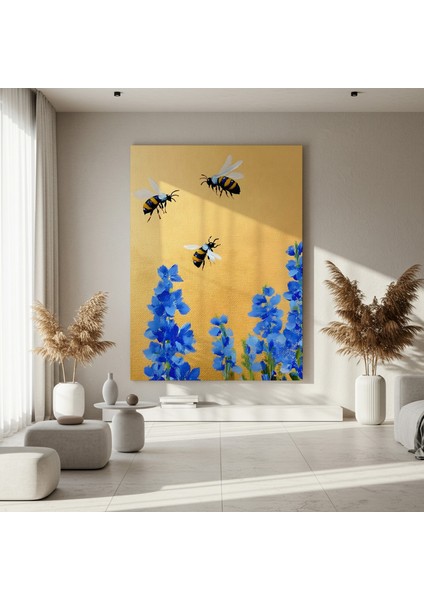 Altın Arılar ve Mavi Çiçekler Tablosu fırsatları