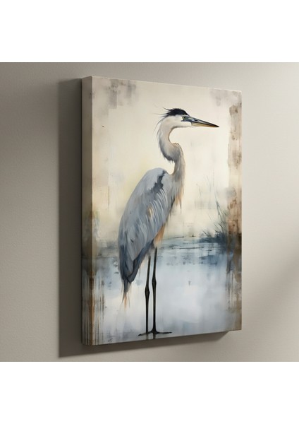 Mavi Başlı Balıkçıl Kuşu Soyut Sanat Tablosu