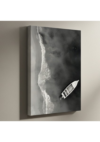 Sahilde Tekne Siyah Beyaz Tablo