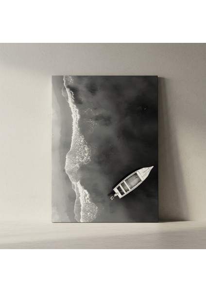 Sahilde Tekne Siyah Beyaz Tablo fiyatları