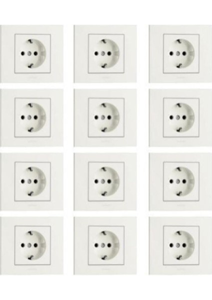 12 Adet Grano Beyaz Topraklı Priz Çerçeve Dahil 12'li Paket / Set