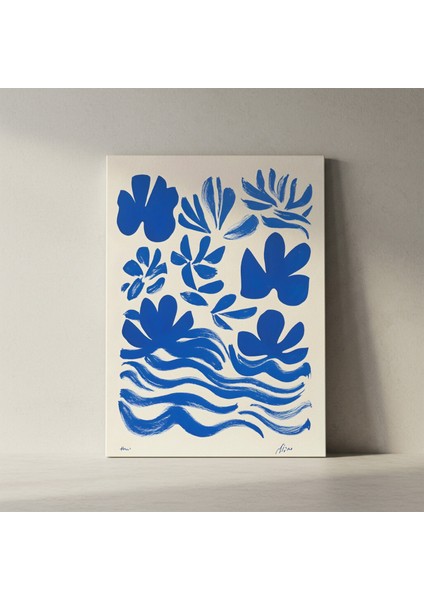 Mavi Soyut Çiçekler ve Dalgalar Tablosu fiyatları