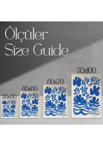 Mavi Soyut Çiçekler ve Dalgalar Tablosu modelleri