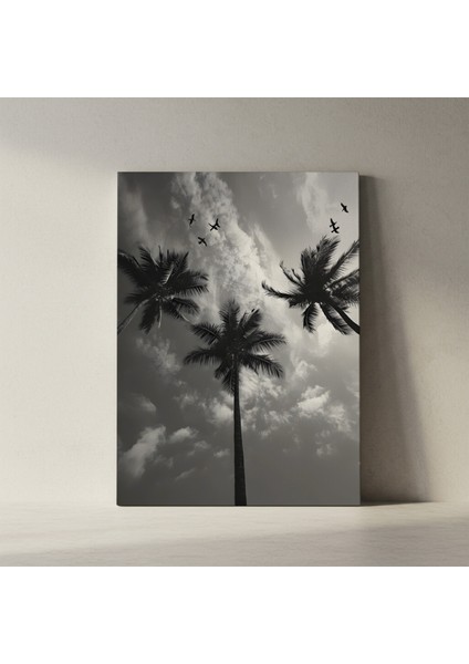 Palm Ağaçları ve Kuşlar Silüetiyle Tropikal Manzara Tablosu fiyatları