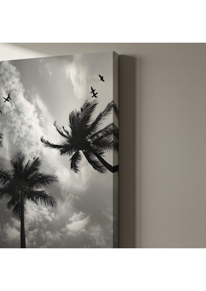 Palm Ağaçları ve Kuşlar Silüetiyle Tropikal Manzara Tablosu indirimleri