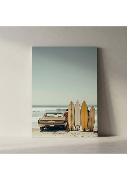 Plaj Günbatımı Manzaralı Retro Araba Tablosu fiyatları