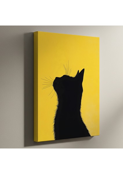 Siyah Kedi Silüeti Soyut Sanat Tablosu