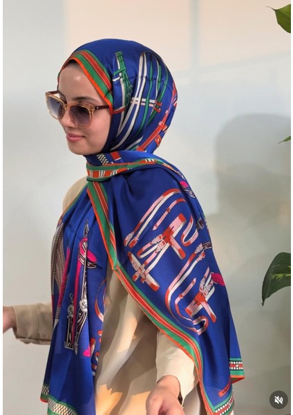 Vual Ipek Şal Kemer Desenli Saks Yeşil