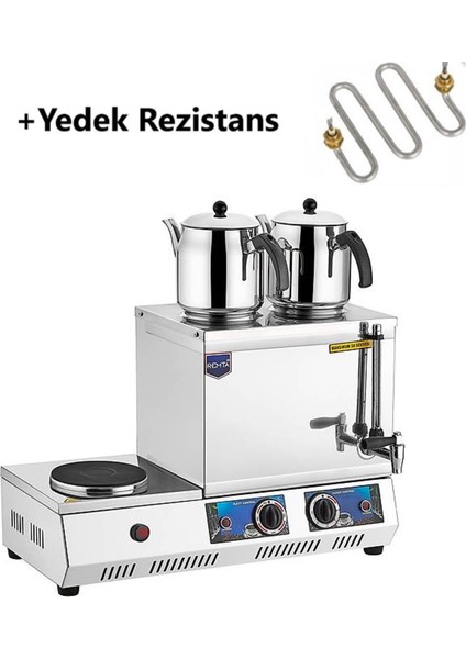 K34 40 Model Çift Demlikli Elektrikli Çay Kazanı 28 Lt + Yedek Rezistans